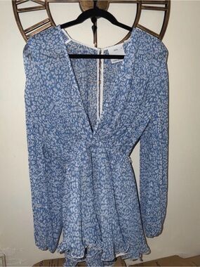 C/MEO Collective Powder Blue & White Floral Long Sleeve Mini Dress
